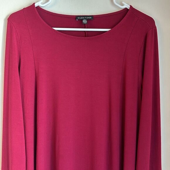 Eileen Fisher women Crew neck tunic long sleeve red maroon deep red size Med EUC - Picture 2 of 9
